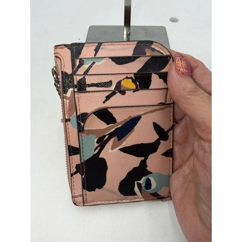 Kate Spade New York Floral Saffiano Leather Zip Card Case Wallet Pink Multi - Picture 4 of 7